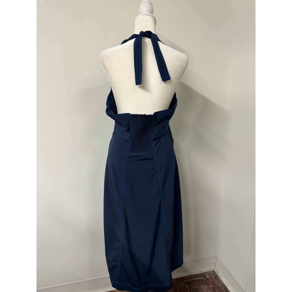 Athleta Womens 14 Navy Blue Dress Halter Midi Contrast Stitch Pockets - Picture 5 of 10